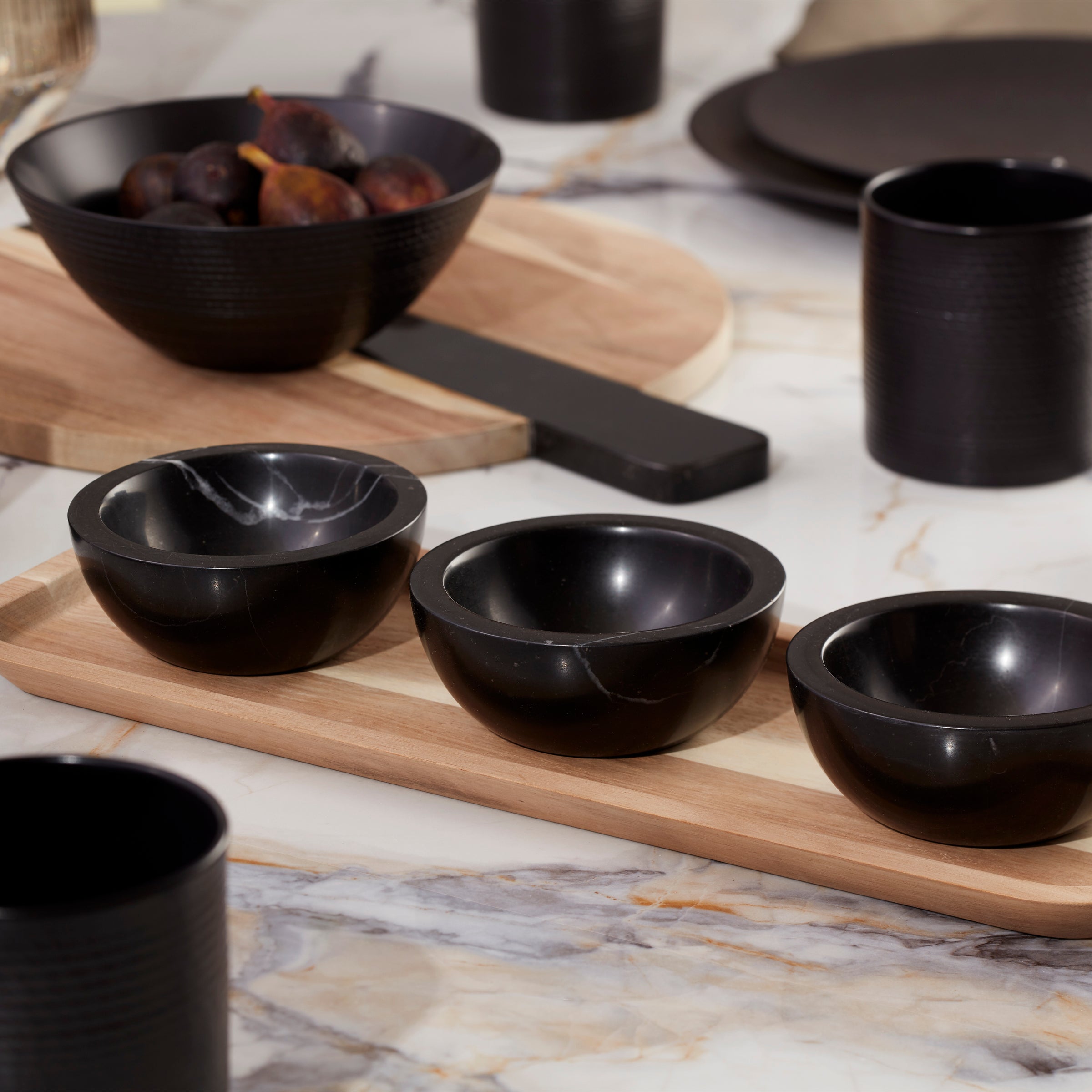 LX Collective Serving Tray with 3 Removable Dip Bowls - Perfect for Entertaining, Charcuterie Boards & Party Snacks