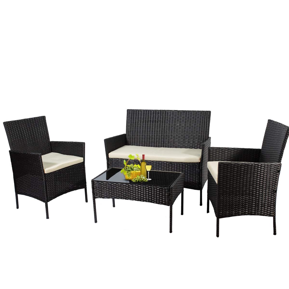 On Shine 4-Piece Patio Furniture Set - Outdoor/Indoor Conversation Set with Cushions (New Black) - Perfect for Backyard, Garden, Poolside & Balcony Relaxation