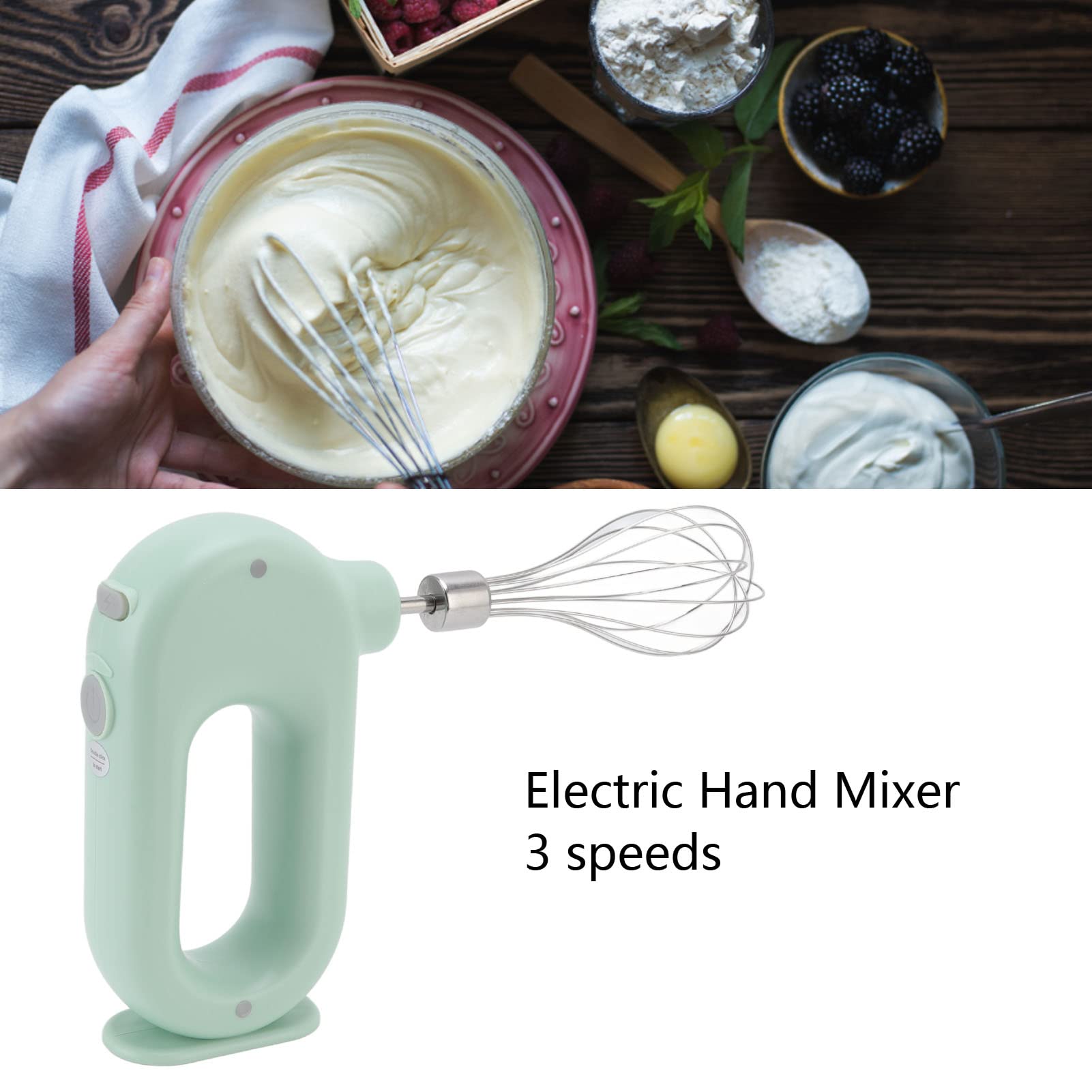 5V 20W Electric Hand Mixer - 3 Speed Anti-Slip Handle, Stainless Steel Milk Frother & Egg Beater for Baking, Cooking & Coffee Making | Perfect for Kitchen, Home & Professional Use (Green)