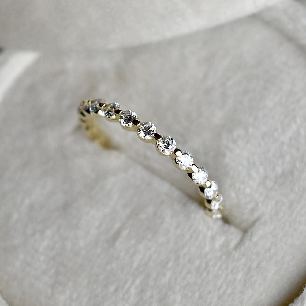 Floating Diamond Partial Eternity Band Ring - 14K White Gold Dainty Stackable Wedding Band for Women - Perfect for Anniversary, Engagement & Everyday Elegance
