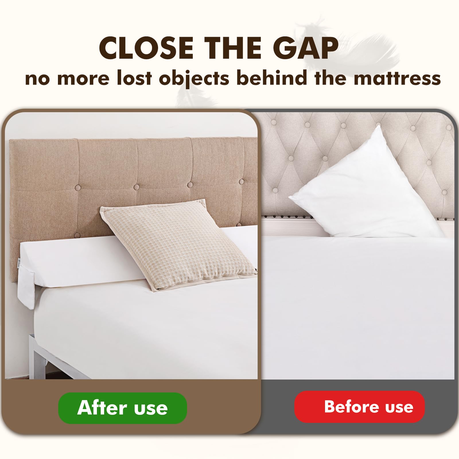 Vekkia Queen Size Bed Wedge Pillow - Headboard Gap Filler for Mattress, 0-4.5