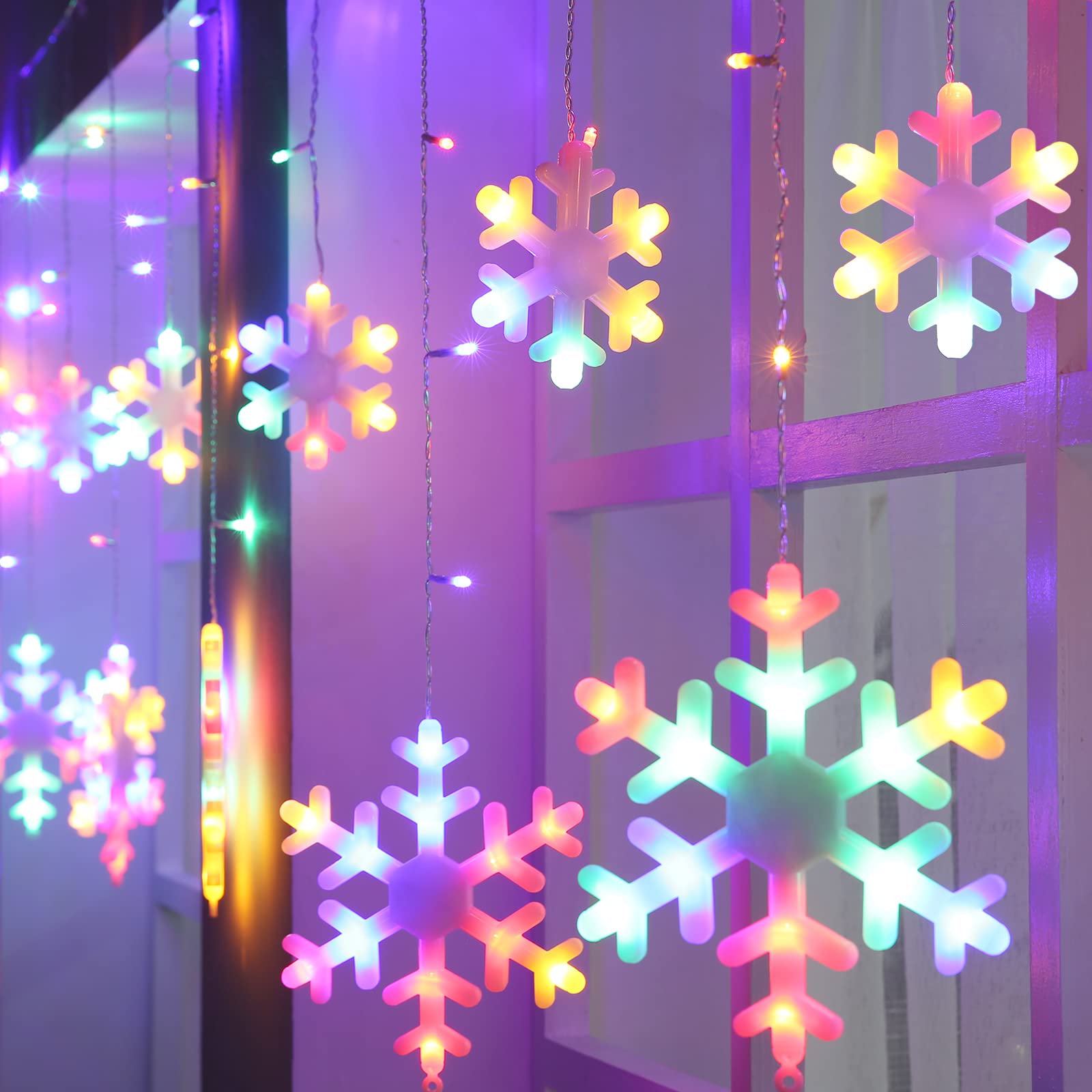 Toodour 17.22ft 264 LED Connectable Snowflake Icicle Christmas Lights - Waterproof Outdoor String Lights with 22 Drops & 8 Lighting Modes for Windows, Eaves, Curtains - Perfect for Holiday Decorations, Xmas Tree, Party, Garden, and Indoor/Outdoor Festive Lighting