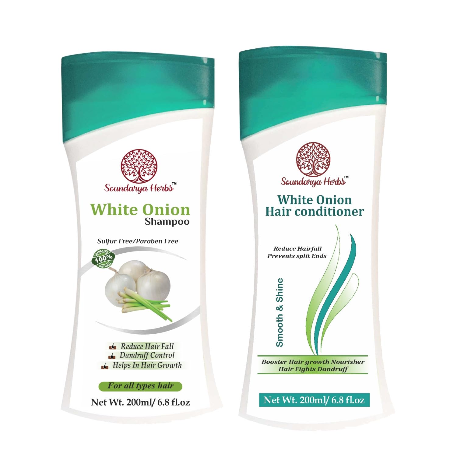 Soundarya Herbs Onion Hair Shampoo & Conditioner Set - 200ml Each for Healthy, Shiny Hair Growth | Sulfate-Free Natural Hair Care for Dry, Damaged Hair | Perfect for Daily Use at Home & Salon