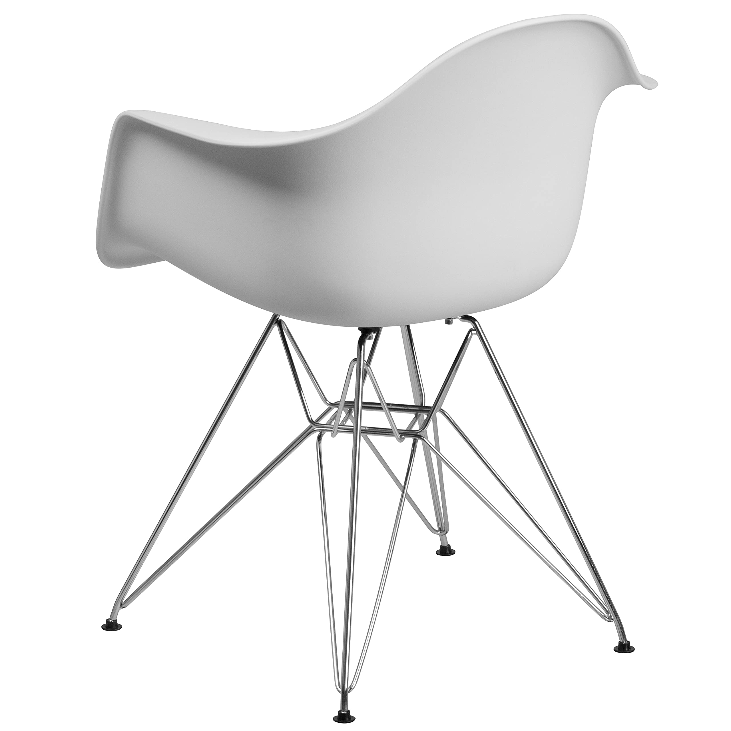 2 Pack White Plastic Arm Chairs with Chrome Base - Modern Accent & Side Chairs for Dining Room, Kitchen, Office or Outdoor Patio