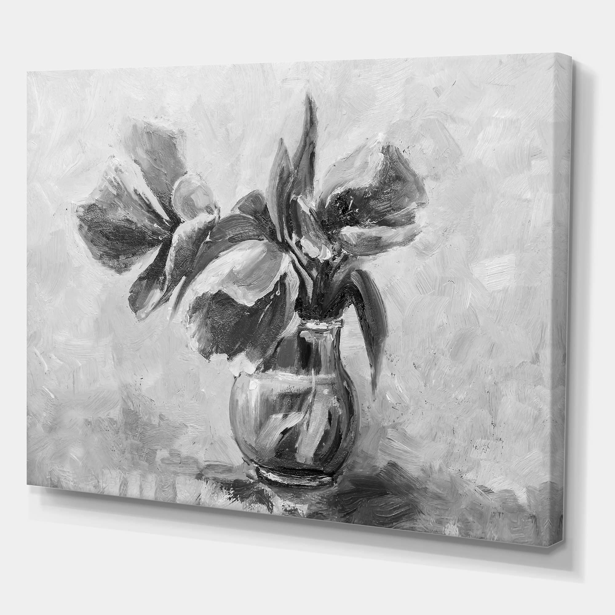 DesignQ Monochrome Still Life Flower Vase Painting - Traditional Canvas Wall Art for Living Room, Bedroom & Office Decor