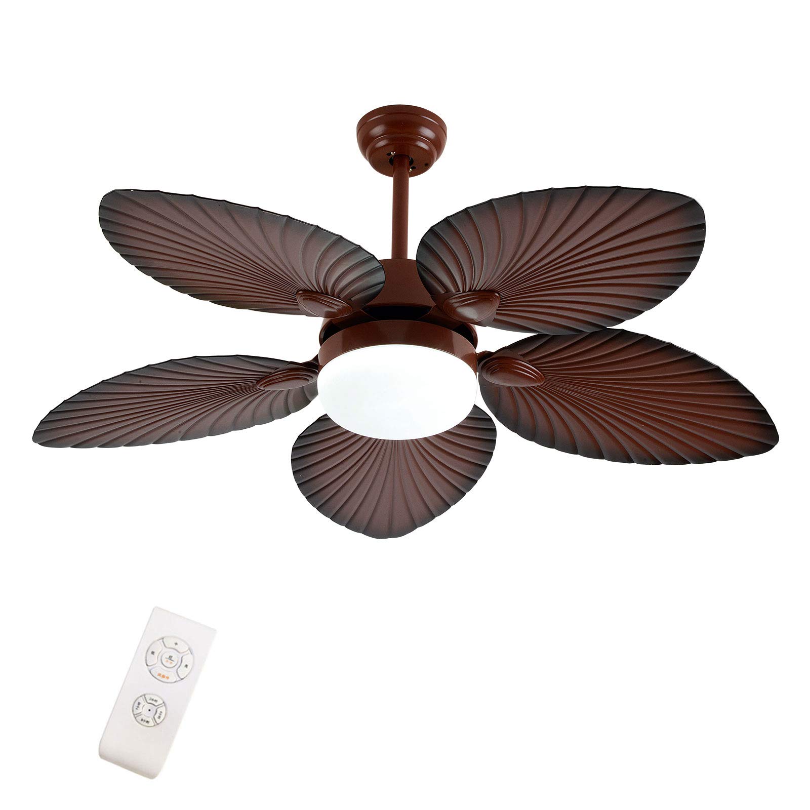 OUKANING 52-inch Tropical Ceiling Fan with LED Light and Remote Control - Indoor/Outdoor 5-Blade Palm Design for Living Room, Bedroom, Dining Room, Restaurant, Bar, Cafe - Perfect for Coastal Decor and Breezy Comfort
