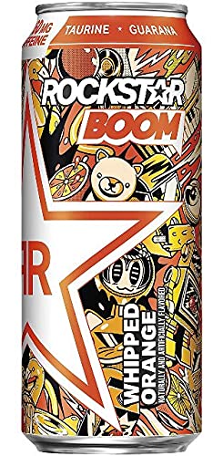Rockstar Boom Energy Drink Variety Pack - Whipped Orange & Whipped Strawberry Flavors (16oz, 12 Cans) | Perfect for Workouts, Gaming & All-Night Study Sessions