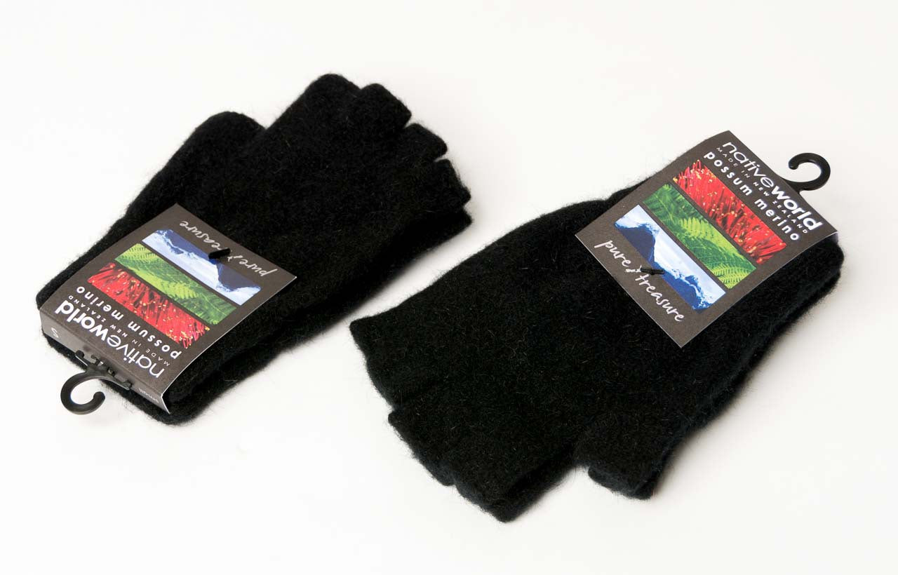 Black Unisex Fingerless Gloves - Premium Possum Merino Wool Blend - NX103 - Perfect for Outdoor Activities, Cycling & Cold Weather