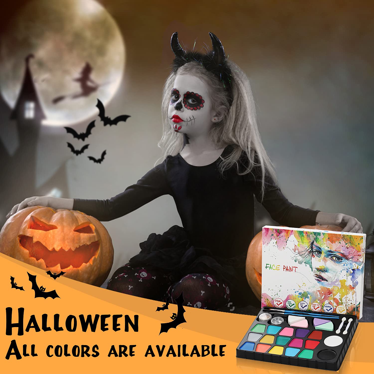 Lenbest Face Paint for Kids - 17 Vibrant Colors, Non-Toxic & Washable Face Paint Kit - Safe Halloween Makeup, Birthday Party, Carnival & Costume Face Painting for Boys and Girls - Perfect for Halloween, Birthday Parties, School Events & Dress-Up Play