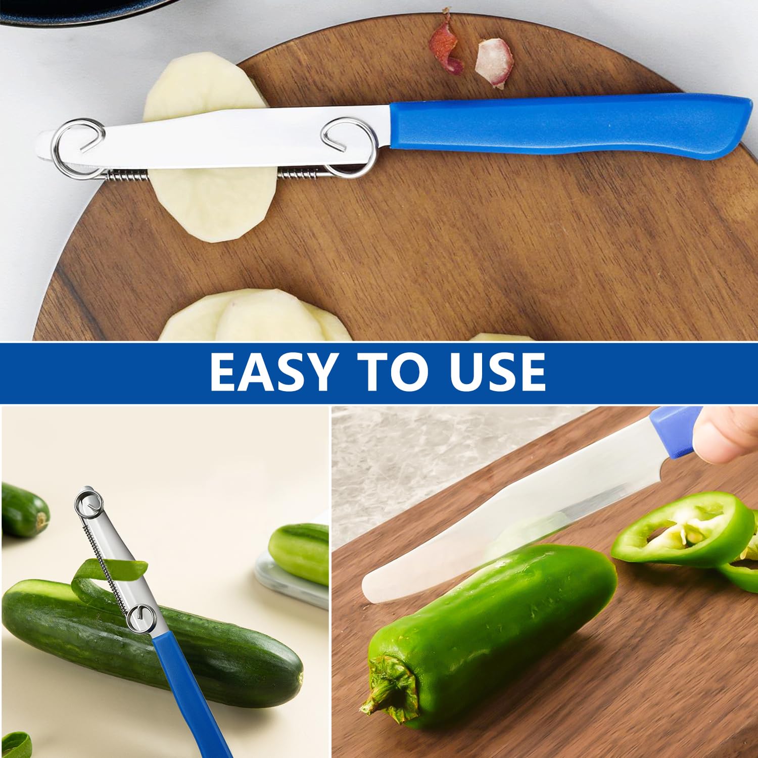 2025 New 3-in-1 Stainless Steel Multi-Function Fruit & Vegetable Peeler Knife with Removable Spring - Quick Slicing, Peeling & Cutting Tool for Kitchen, Camping & Picnics (2 Pack)