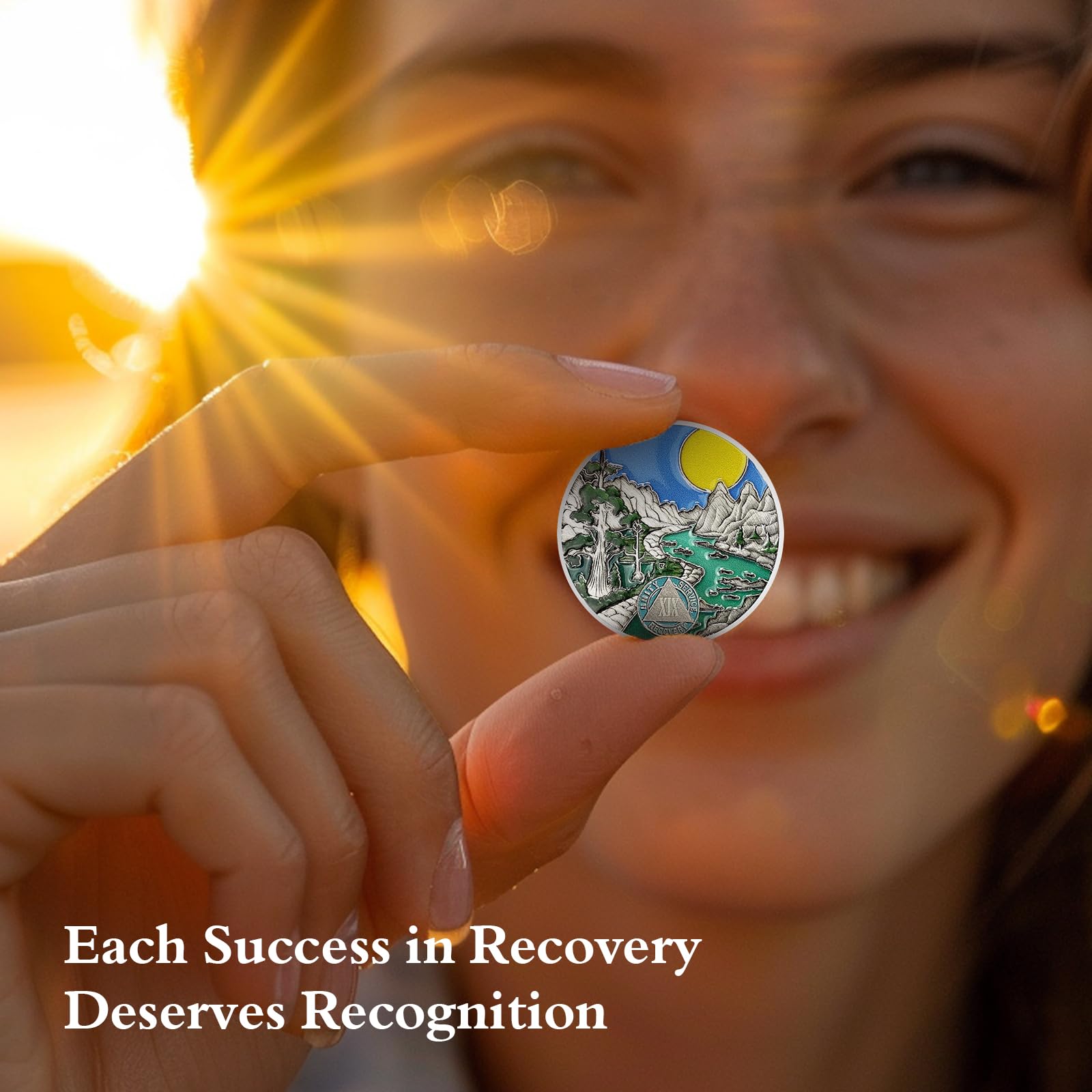 19 Year Sobriety Coin - AA & NA Recovery Medallion with Serenity Prayer - Alcoholics Anonymous & Narcotics Anonymous Anniversary Gift for Men & Women - Celebrate Clean Living & Milestone Achievements - Perfect for 12-Step Meetings, Sponsorship Gifts & Personal Motivation
