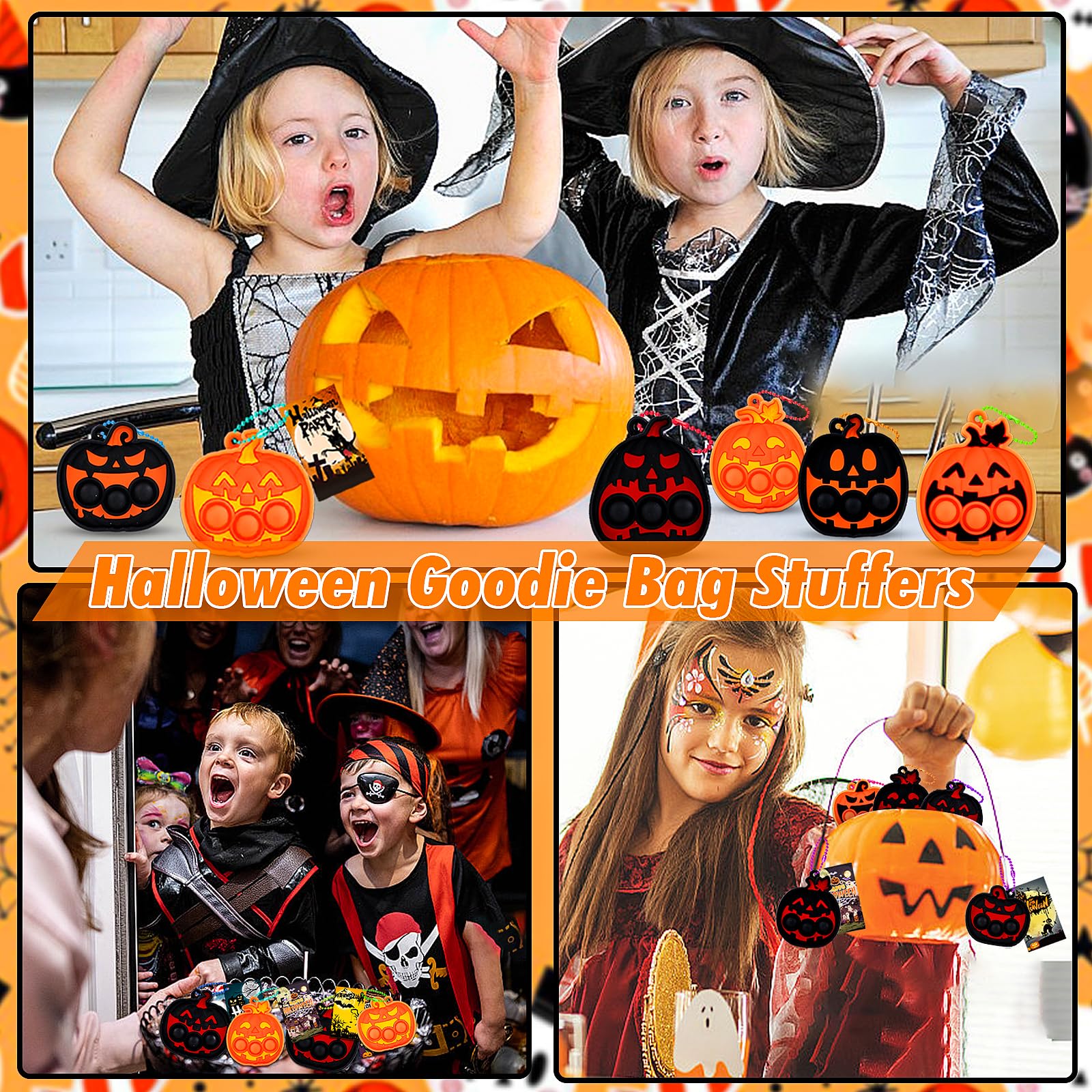 24-Pack Halloween Pumpkin Pop Fidget Toys for Kids - Fun Halloween Party Favors, Classroom Prizes & Trick or Treat Goodie Bag Stuffers - Perfect for Classroom Rewards, Party Giveaways and Halloween Festivities