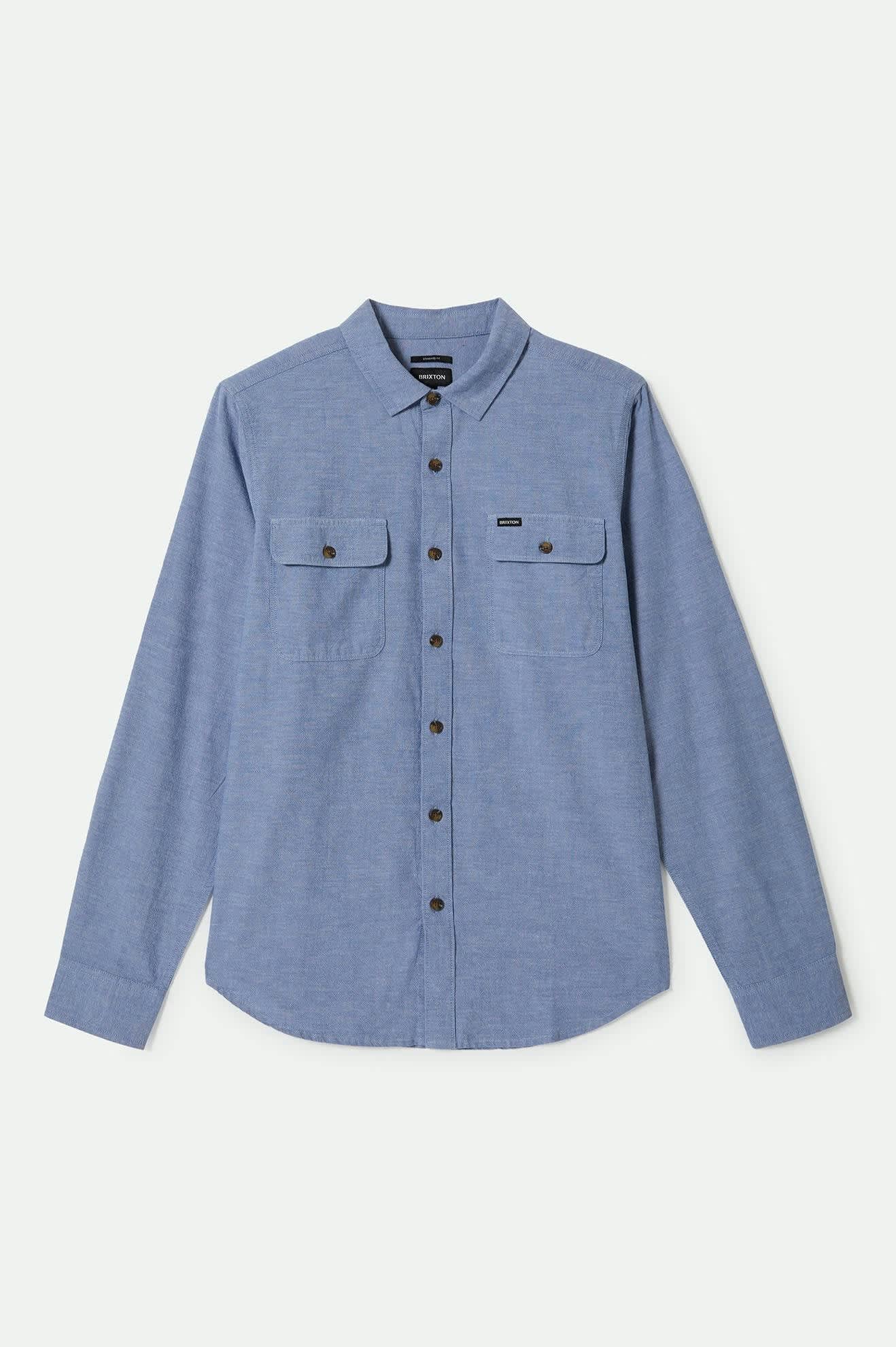 Premium Cotton Long Sleeve Shirt - Medium Wash Chambray Workwear for Men | Casual Office Wear & Outdoor Activities