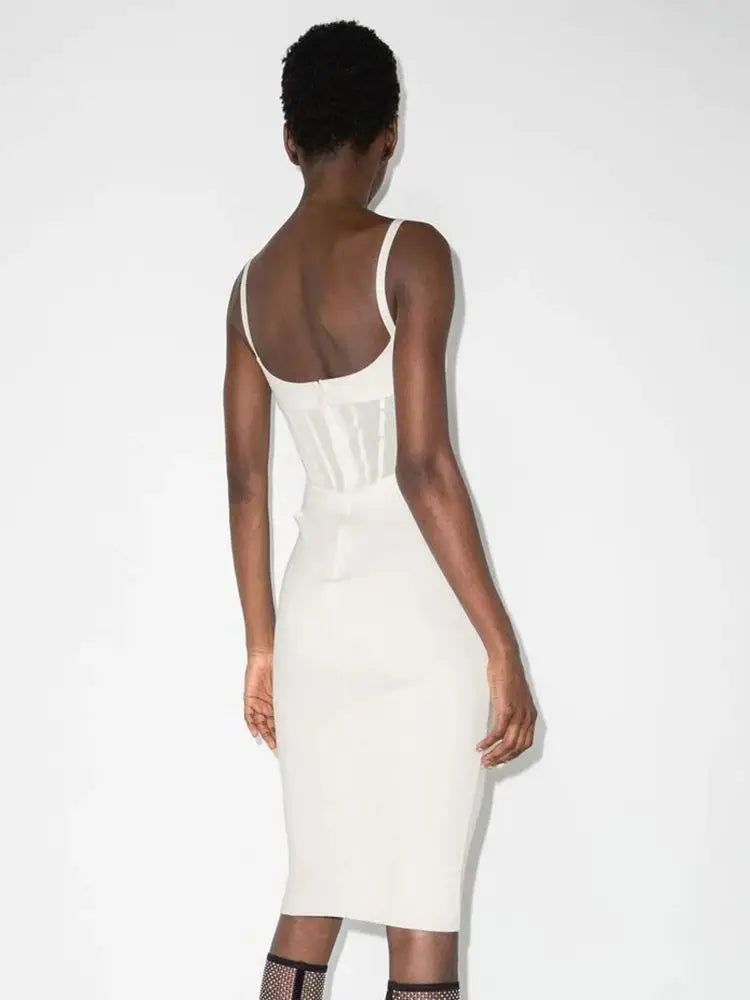 **Ailigou Women's Sexy Sleeveless Bandage Midi Dress - Tight Fit, Hollow Lace Design, Elegant Club & Party Wear for Summer Nights**
