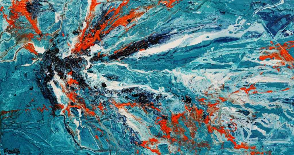 Jungle Rush 190cm x 100cm Blue Orange Textured Abstract Canvas Art - Modern Wall Decor for Living Room, Bedroom & Office