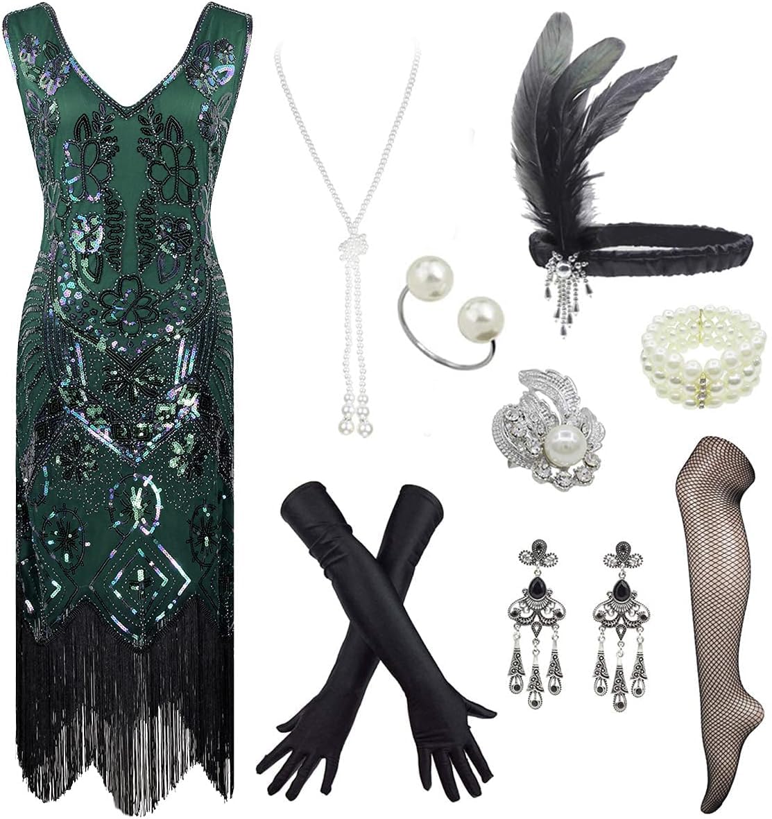 Vintage 1920s Art Deco Flapper Dress for Women - Sequin Fringed Gatsby Party Dress | Roaring 20s Costume, Great Gatsby Theme Party, Halloween, Burlesque Show & Jazz Age Outfit