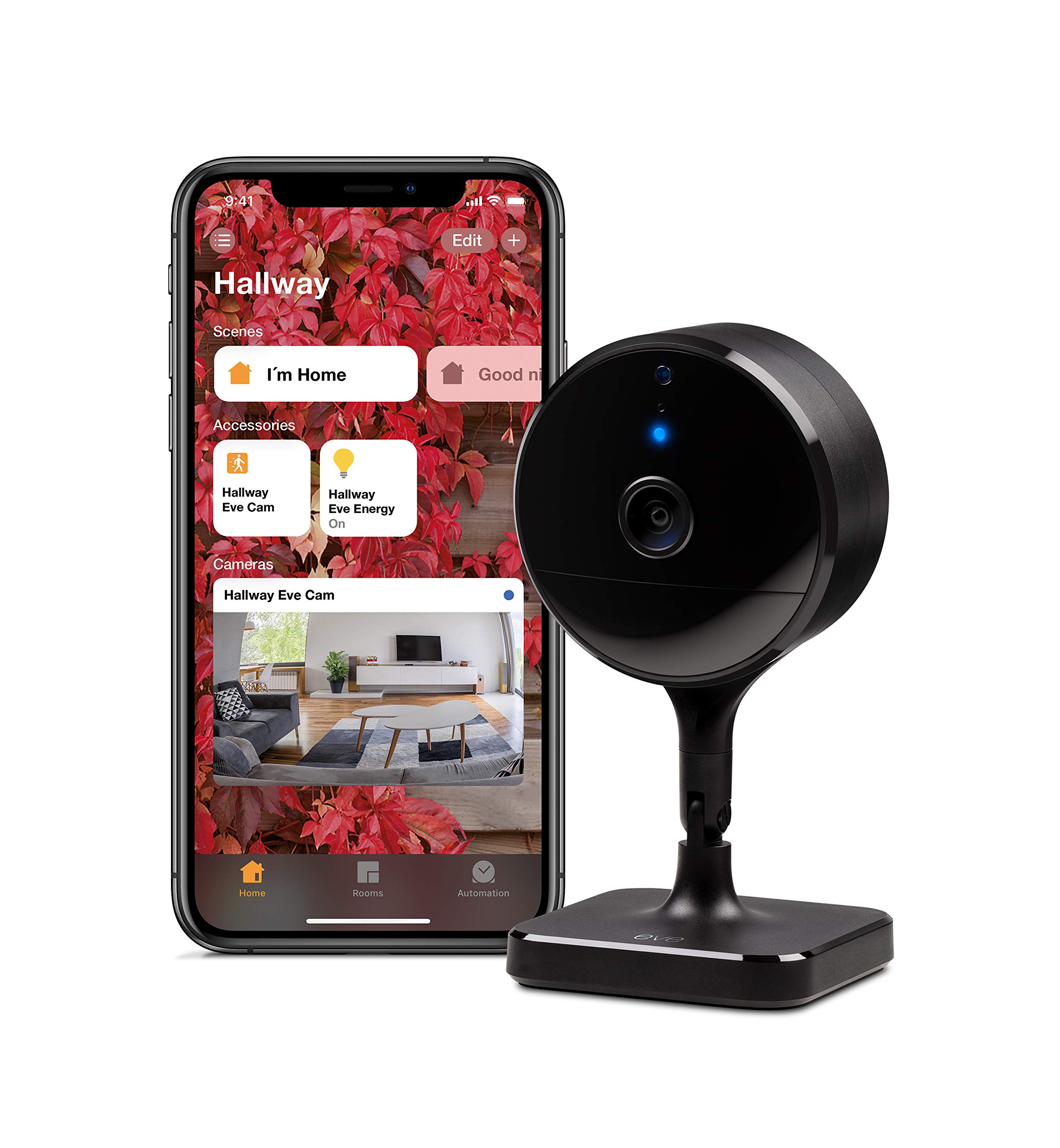 Eve Cam - Apple HomeKit Secure Indoor Camera with Motion Sensor, 2-Way Audio & Night Vision | Home Security Monitoring for iPhone, iPad & Apple Watch | Perfect for Baby, Pet & Home Surveillance