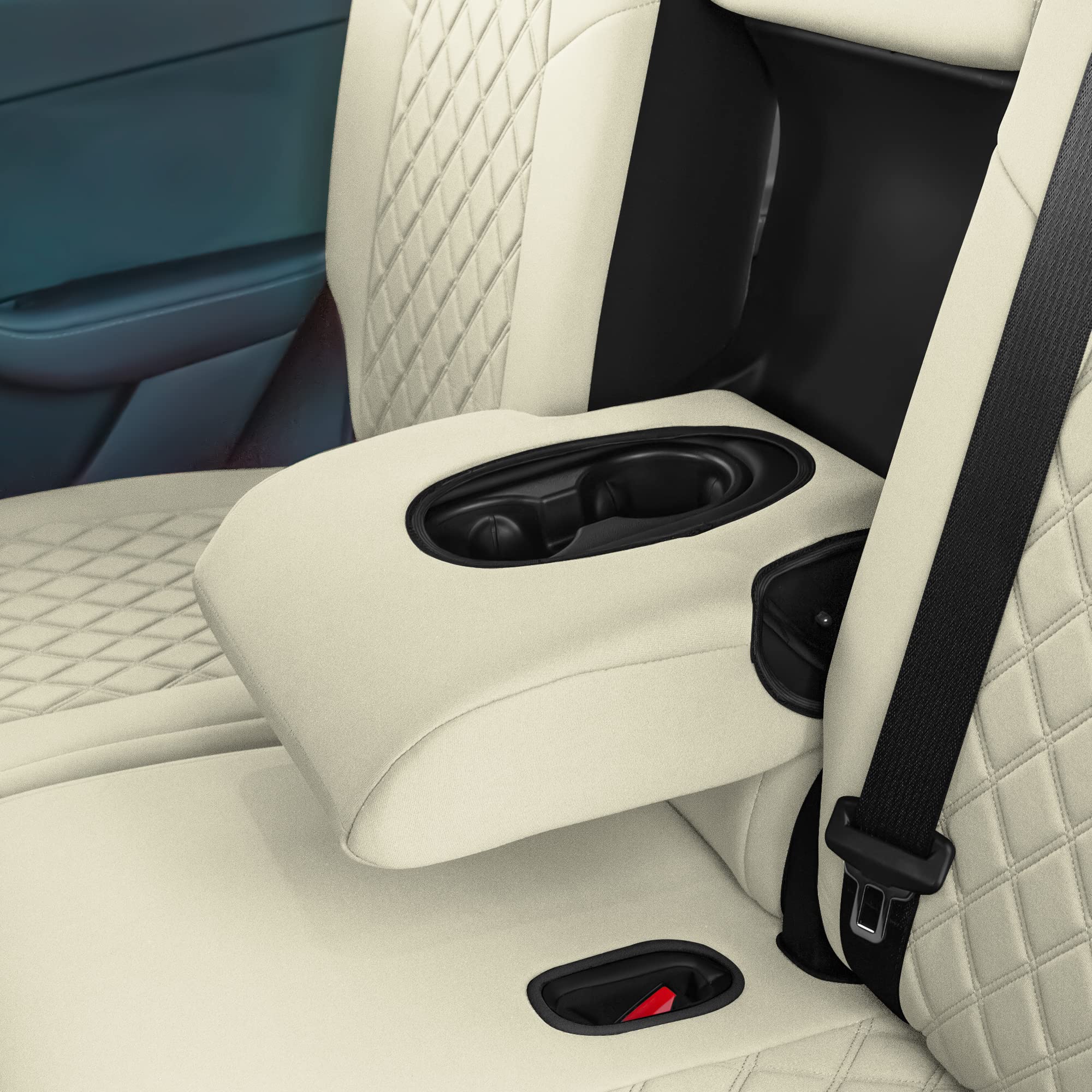 TLH Custom Fit Waterproof Beige Seat Covers for Tesla Model Y 2020-2024 - Full Set Car Interior Accessories | Perfect for Road Trips & Daily Commute
