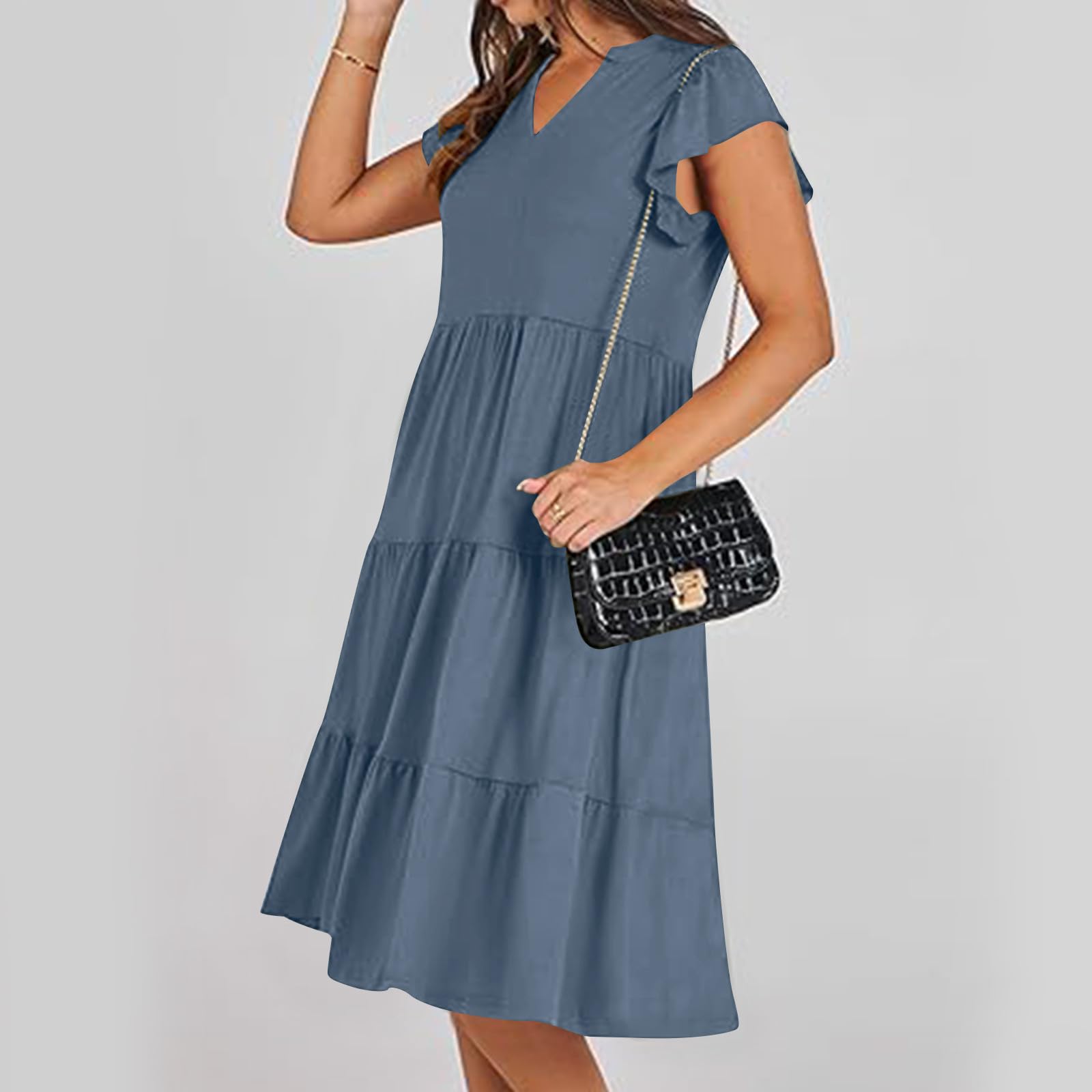 Yardsong Women's Summer Dresses 2025 - Ruffle Sleeve V-Neck Midi Sundress, Casual Loose Flowy Tiered Boho Dress for Beach Vacation & Outdoor Parties | Perfect for Tropical Getaways, Date Nights and Summer Festivals