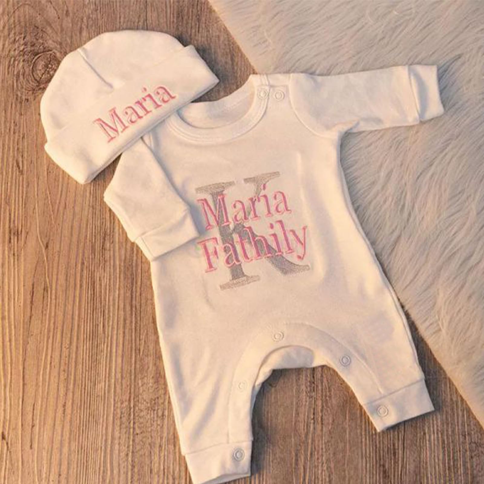 Personalized Baby Coming Home Outfit - Custom Newborn Romper with Monogrammed Beanie & Embroidery | Soft Oatmeal Footie Sleeper | Perfect Baby Shower Gift & Christmas Present for Newborns | Ideal for Hospital Photos, First Outings & Special Occasions