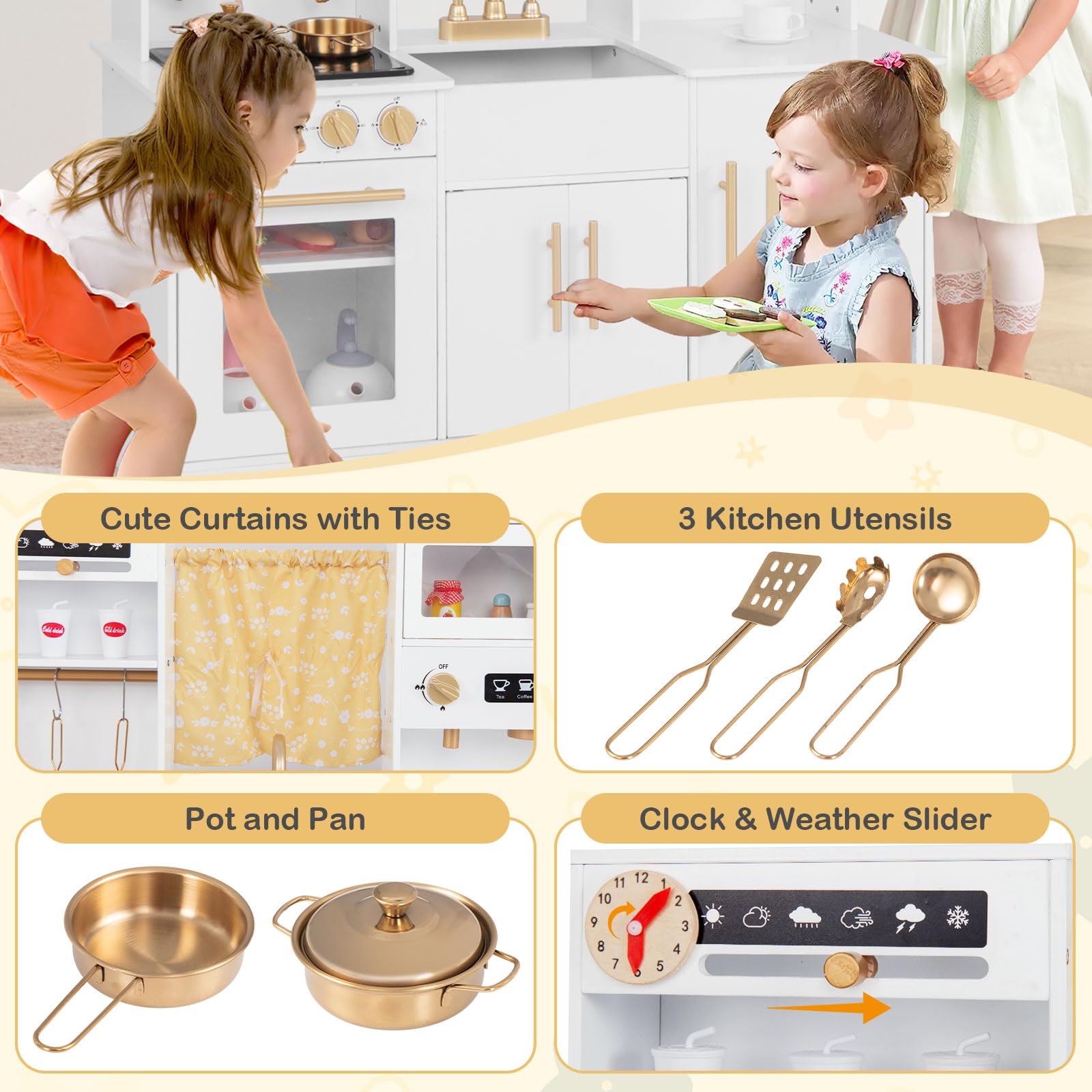 Honey Joy Wooden Kids Kitchen Playset with Coffee Maker & Stove - Pretend Play Toy for Toddlers, Perfect Gift for Boys & Girls - Indoor Fun