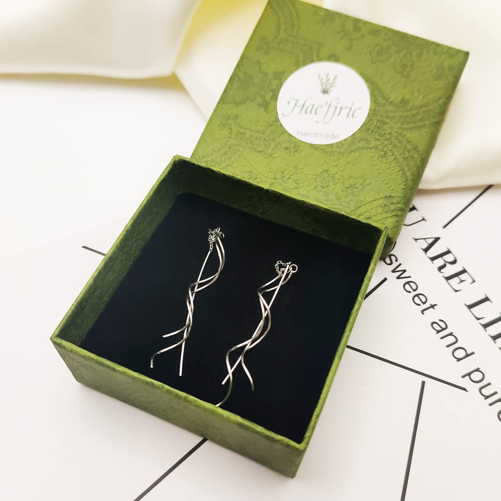 925 Sterling Silver Handmade Long Drop Dangle Earrings for Women | Hypoallergenic Twisted Linear Curved Design | Elegant Gift for Teens & Girls | Perfect for Parties, Weddings & Date Nights