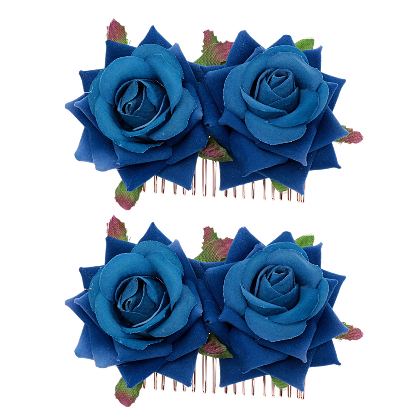2 Pack Blue Rose Flower Hair Clips for Women - Elegant Wedding Hair Accessories & Flamenco Dancer Hairpins - Perfect for Bridal, Party, and Dance Performances