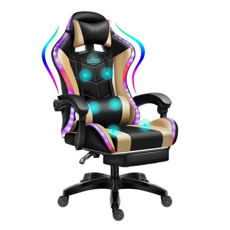 Ergonomic Gaming Chair with Built-in Speakers & RGB LED Lights - PU Leather Racing Office Computer Chair, Recliner Swivel E-Sports Chair with Lumbar Support & Headrest - Perfect for Gaming, Streaming & Home Office (Brown)