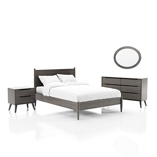 FOA Belkor 4-Piece Gray Wood Bedroom Set - Queen Bed, Nightstand, Dresser & Oval Mirror | Modern Bedroom Furniture for Home Decor | Perfect for Master Bedroom, Guest Room or Apartment