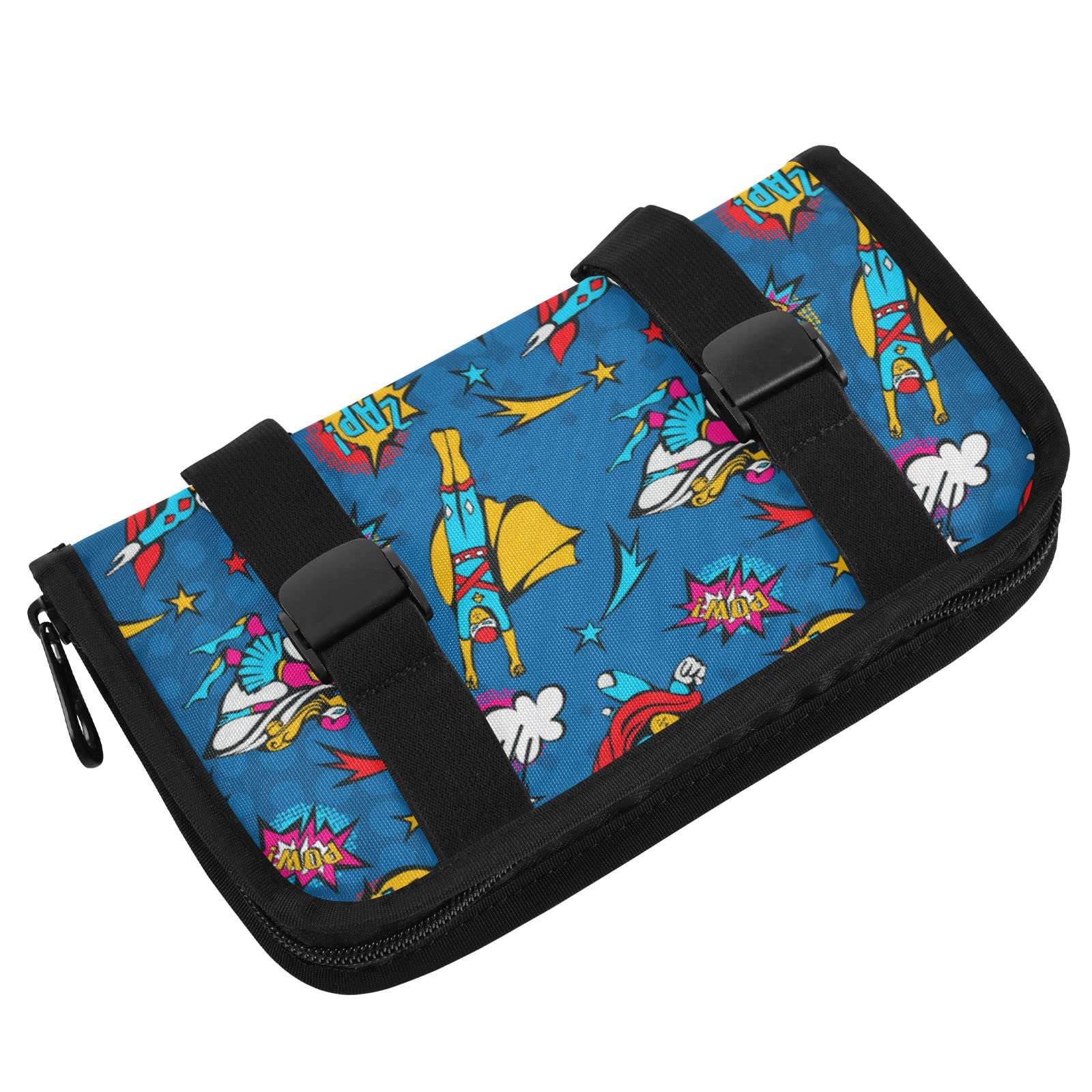 Pop Art Comic Style Flying Superheroes Speech Bubbles Car Tissue Holder - Adjustable Sun Visor Napkin Box with Zipper for Trucks & Cars | Perfect for Road Trips, Family Travel & Daily Commute