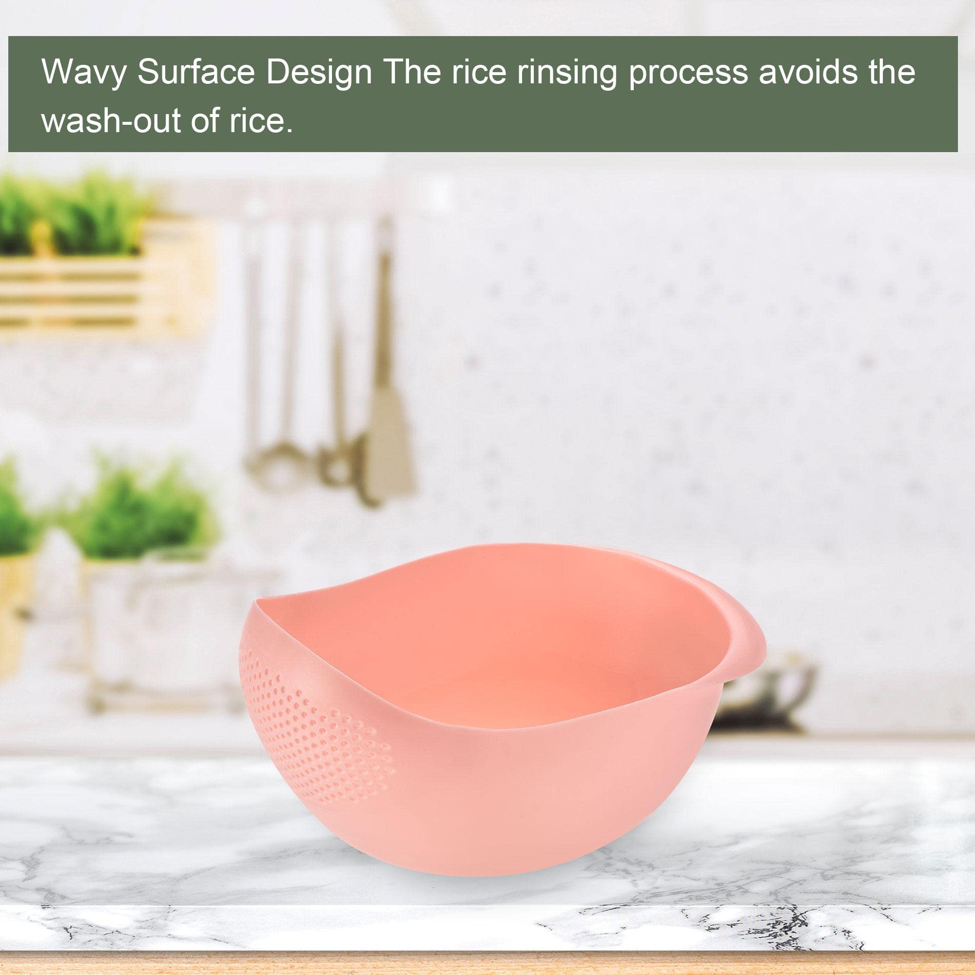 uxcell Plastic Rice Wash Sieve - Multi-Purpose Kitchen Colander for Washing Rice, Fruits & Vegetables - Pink Drain Basket Strainer - Perfect for Asian Cooking, Meal Prep & Healthy Eating