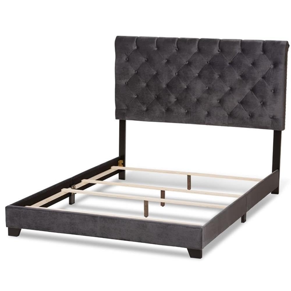BOWERY HILL Velvet Tufted Full Size Bed Frame - Dark Grey Upholstered Platform Bed with Button Tufting | Perfect for Modern Bedrooms, Guest Rooms & Master Suites