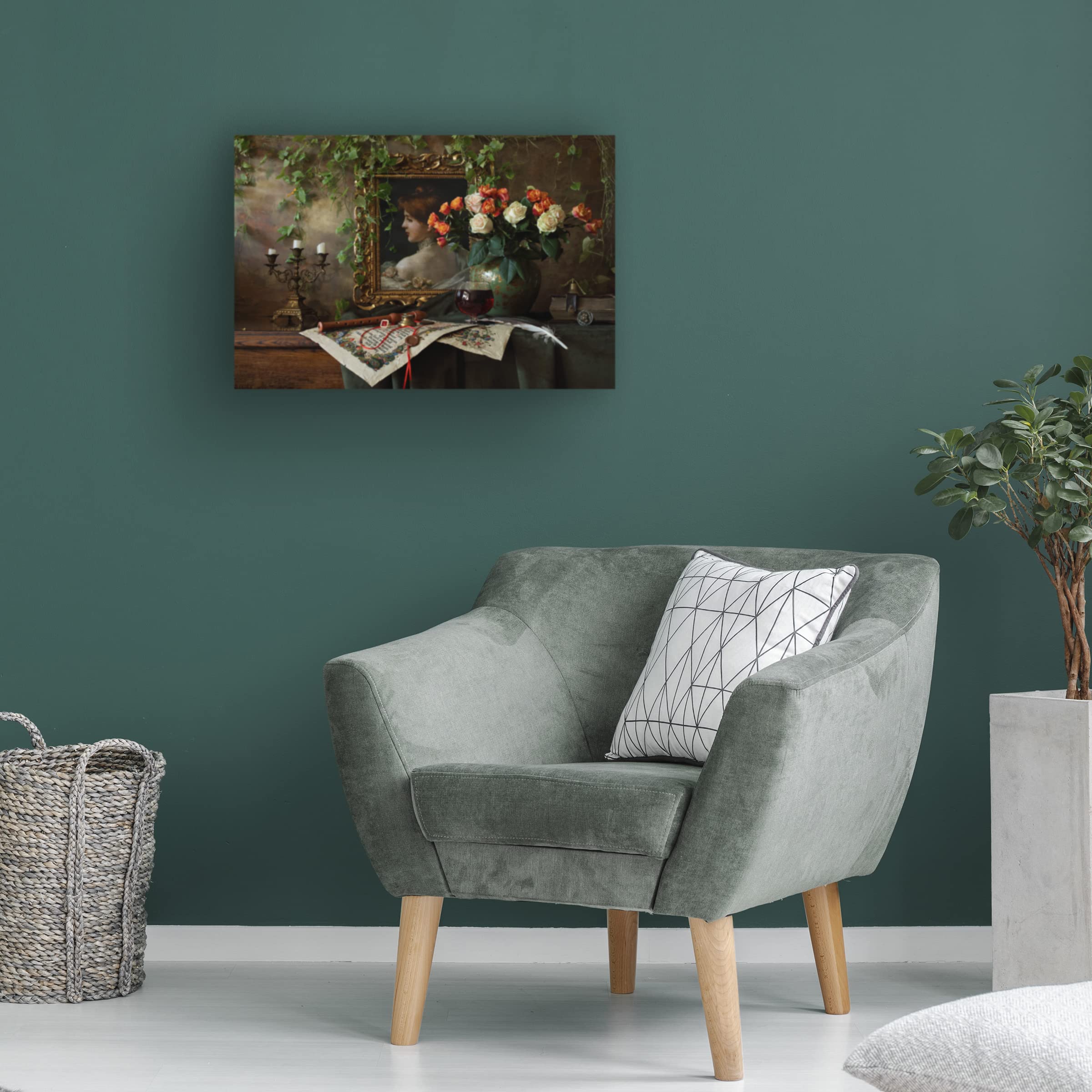 Still Life With Flowers And Picture Canvas Art Print by Andrey Morozov - Floral Wall Decor for Living Room, Bedroom & Office - Trademark Fine Art Collection