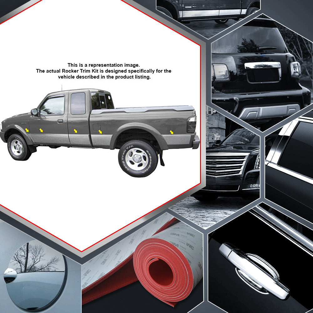 10-Piece Stainless Steel Rocker Panel Trim Kit for 1998-2012 Ford Ranger - Durable Side Step Protection for Off-Road & Daily Driving
