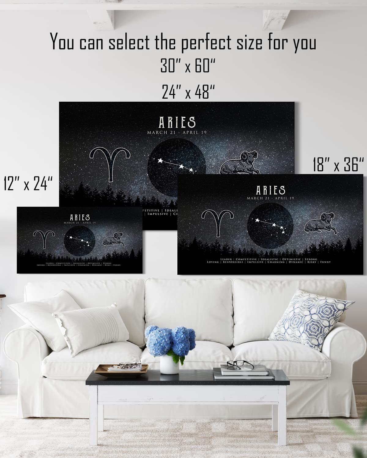 Aries Zodiac Sign Wall Art - Astrology Gifts for Women & Men - Boho Home Decor - 24x12 Inch Ready to Hang Canvas - Perfect for Bedroom, Living Room & Office Decor