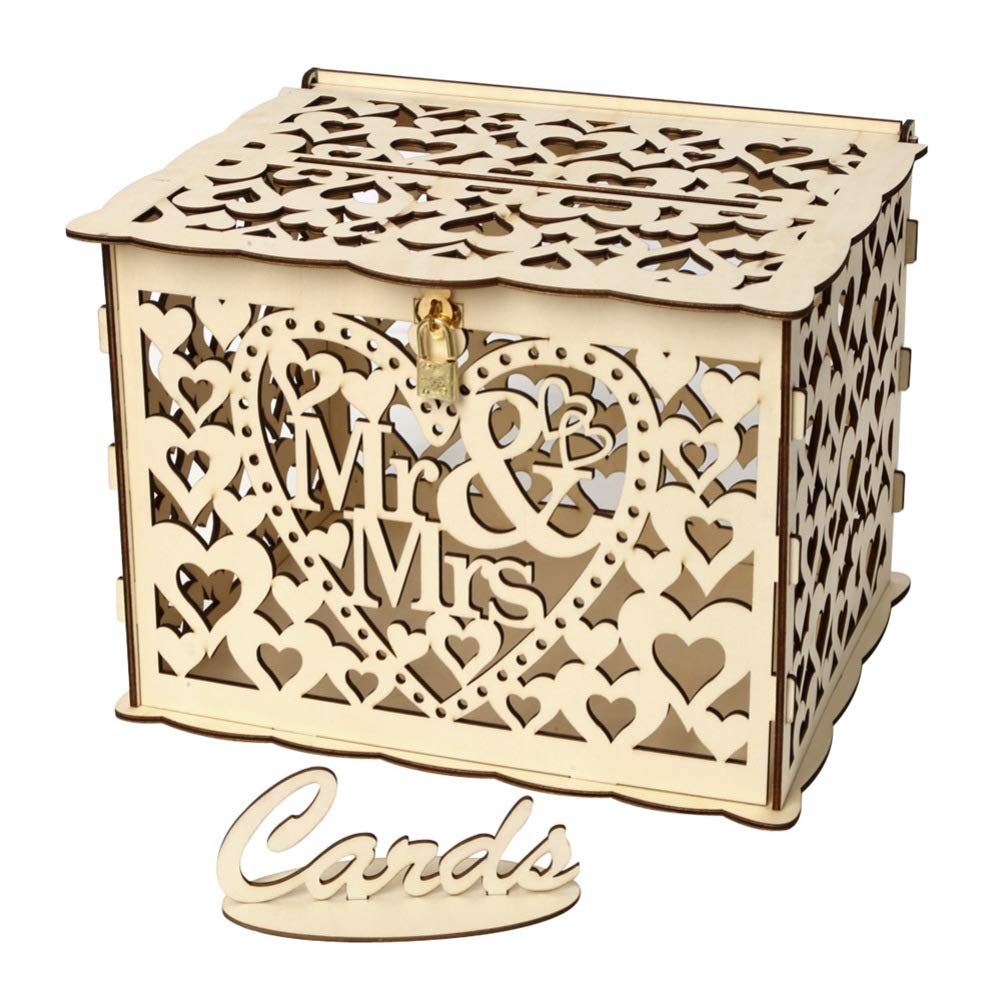 Rustic Wood Wedding Card Box with Lock & Slot - DIY Card Holder for Weddings, Baby Showers & Birthday Parties | Secure Gift Money Collection for Special Events