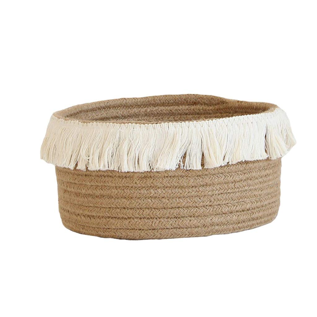 RENSLAT Jute Storage Basket - Small Khaki Knitting Basket, Durable Nordic Style Home Organizer for Living Room, Bedroom & Nursery | Perfect for Toys, Blankets & Magazines
