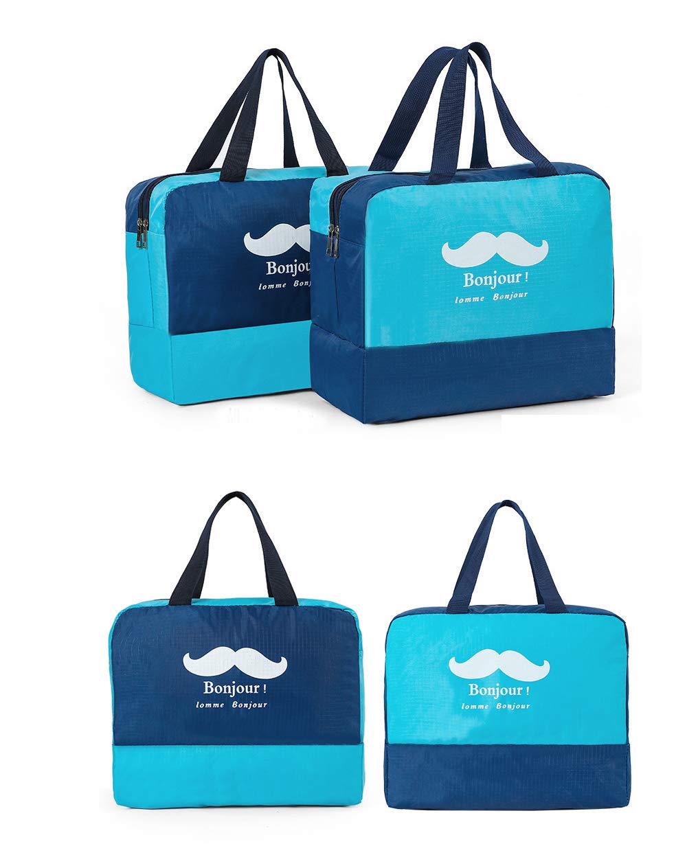 **Waterproof Beach Bag with Dry Wet Separation - Large Capacity Swim Bag for Men & Women - Custom Storage for Bathing, Bathrobe & Wash Essentials (Blue Moustache) - Perfect for Pool, Travel & Outdoor Activities**