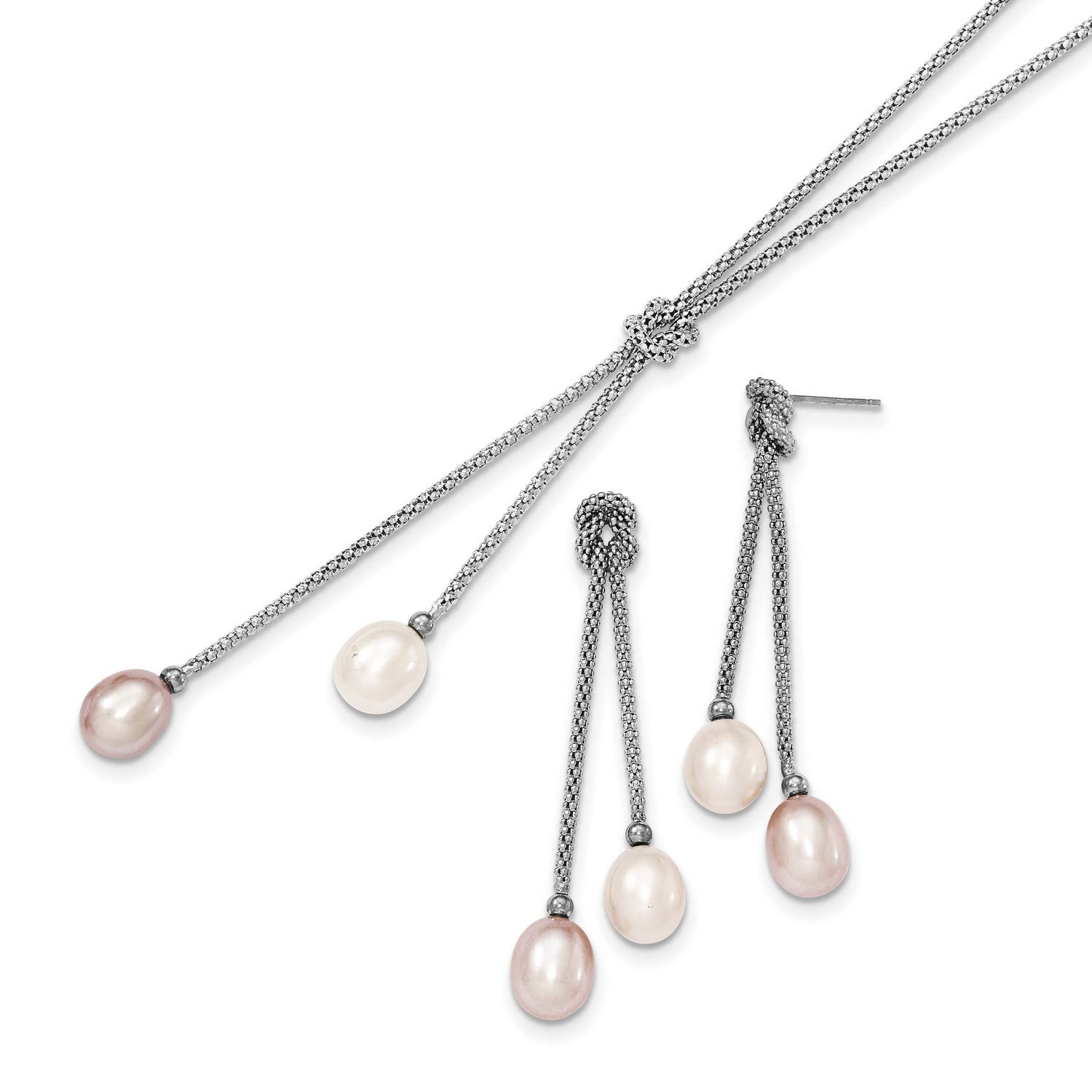 Elegant Sterling Silver Freshwater Cultured Pearl Knot Necklace & Earrings Set - 53x8mm | Perfect for Weddings, Anniversaries & Special Occasions