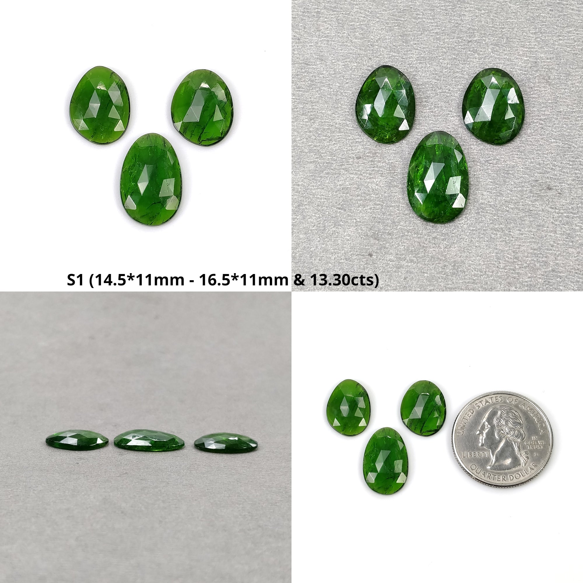 Natural Green Chrome Diopside Gemstone Set - 3pcs Rose Cut Uneven Shape Loose Stones for Jewelry Making, Healing Crystals & Spiritual Energy Work