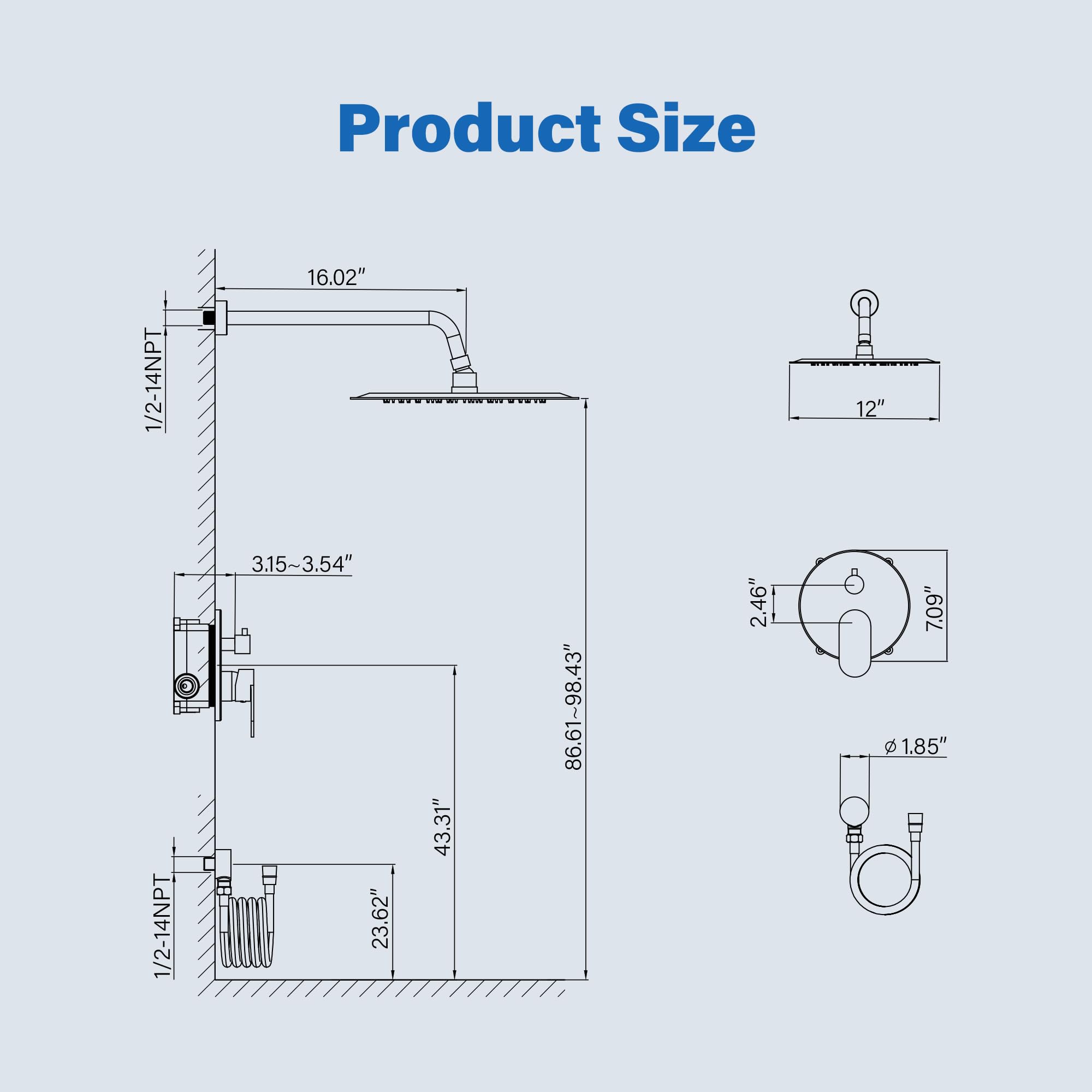 Gabrylly Matte Black Shower System - 12