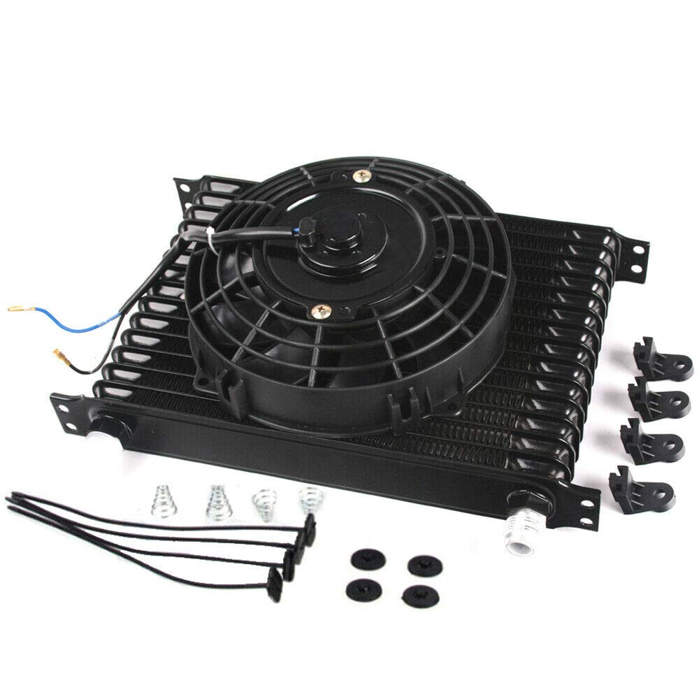 Universal 15 Row Black Aluminum Engine & Transmission Oil Cooler with 10AN Fitting Kit & 8