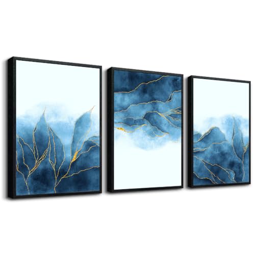 Gray Blue Abstract Canvas Pictures Black Framed