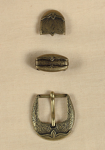 Antique Brass Buckle Set with Ornaments - Vintage Style Belt Accessories for Costumes, DIY Crafts & Leatherworking Projects