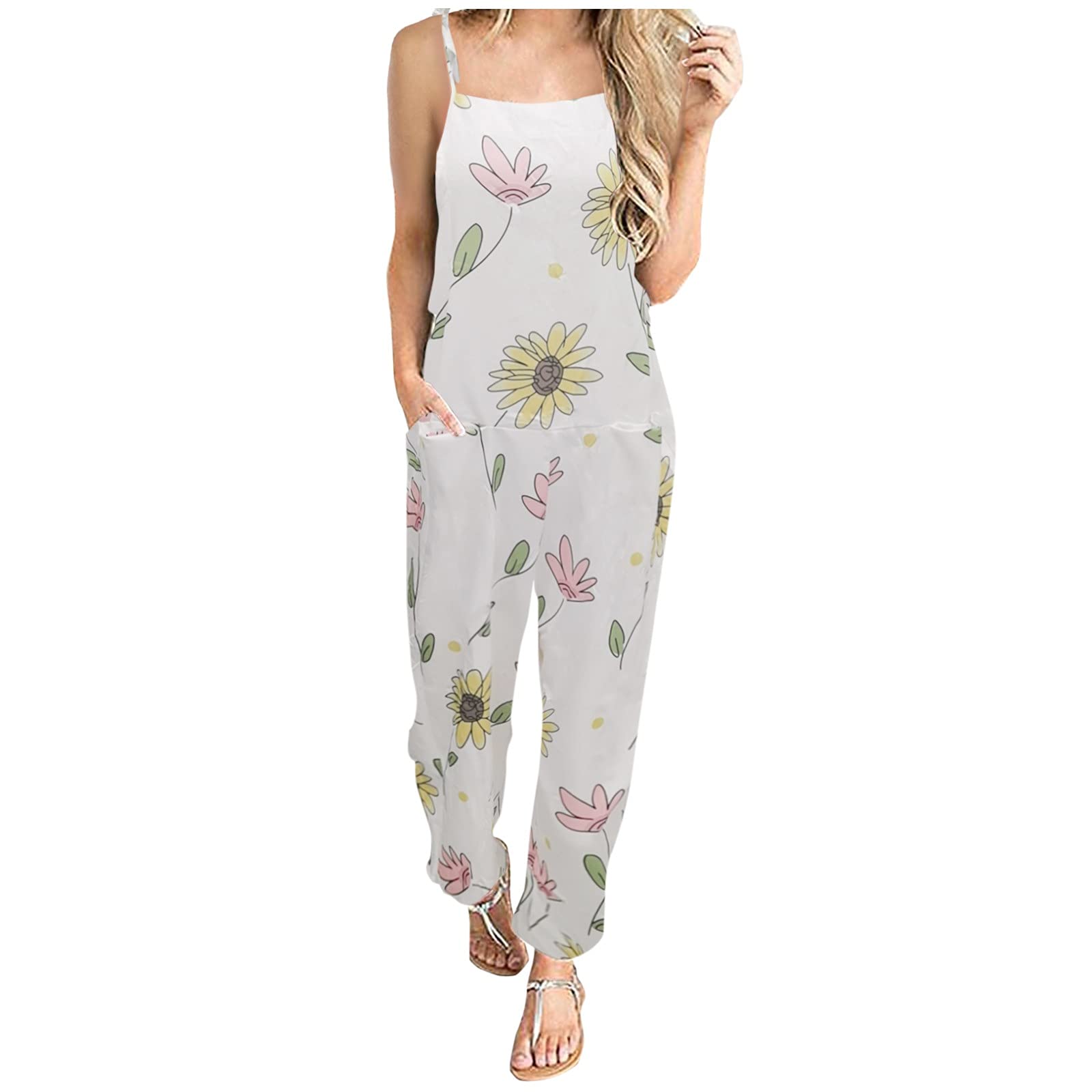 Vacger Women's Sleeveless Leopard Print Jumpsuit - Vintage Wide Leg Romper with Pockets & Adjustable Straps | Casual Summer Outfit, Beach Cover Up, Party Wear