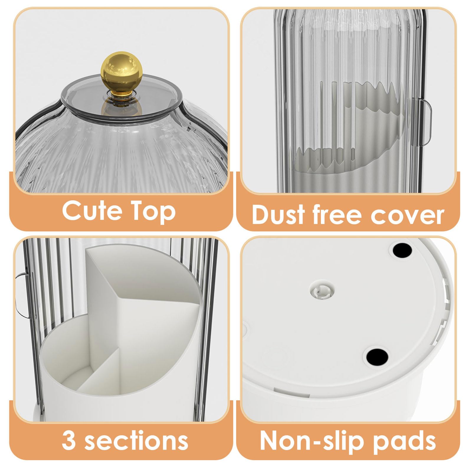 360° Rotating Clear Makeup Brush Holder with Lid - Dustproof Vanity Organizer for Bathroom Countertop & Makeup Table (Gray) | Perfect for Travel, Home & Salon Use