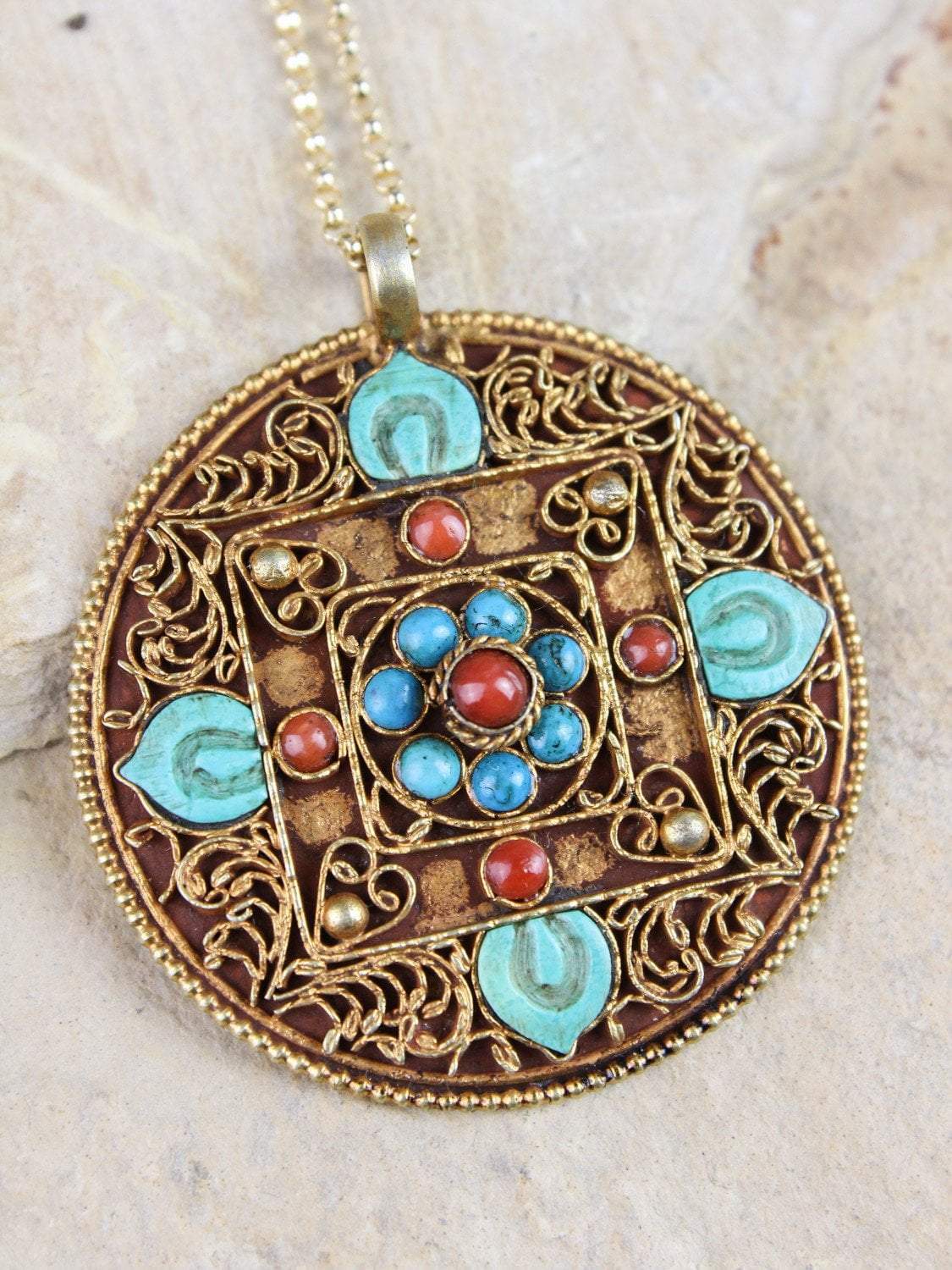 14K Gold Vermeil Tibetan Expressions Necklace - Spiritual Jewelry for Women, Meaningful Gift for Meditation & Yoga