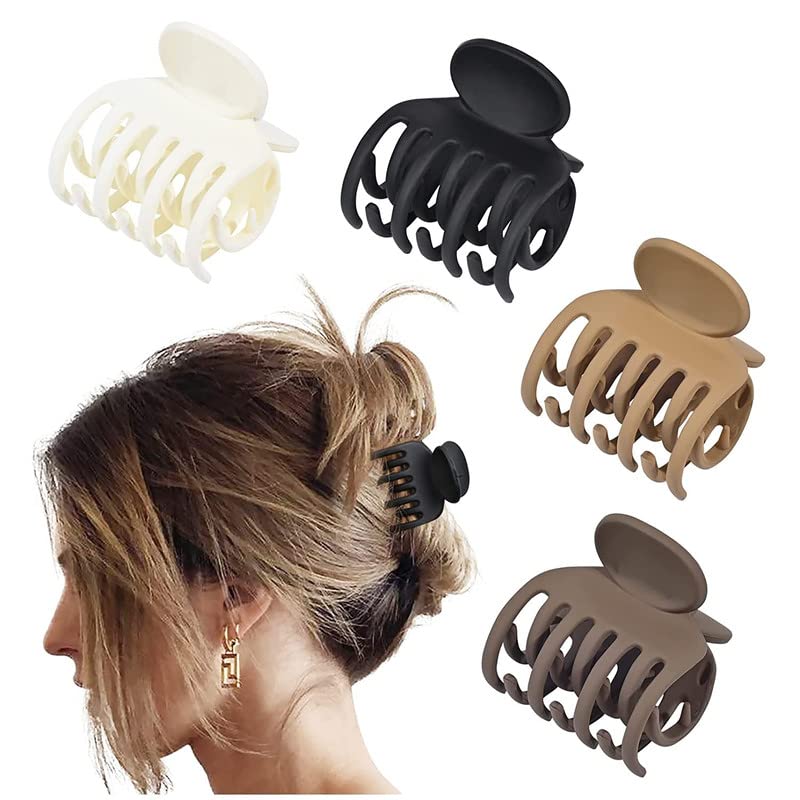 Fameza 4 Pack Double Row Teeth Hair Clips - Small Claw Clips for Thin Hair, 1.6