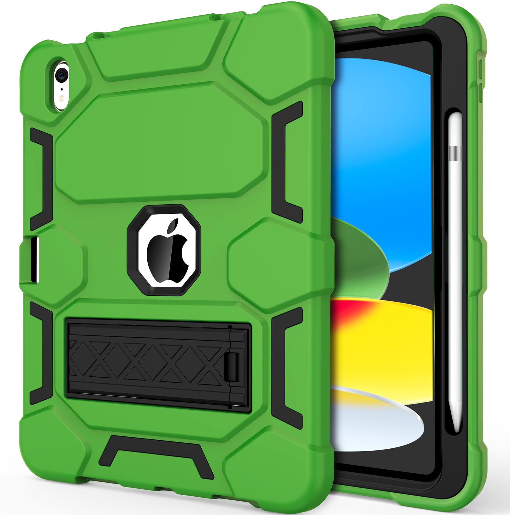 CCMAO Heavy Duty Shockproof Hybrid 3-Layer Protective Case for iPad 11th/10th Gen (2025/2022 Model A16) - Kickstand & Pencil Holder Included - Durable Green & Black Cover for Women & Girls - Perfect for Work, School & Travel