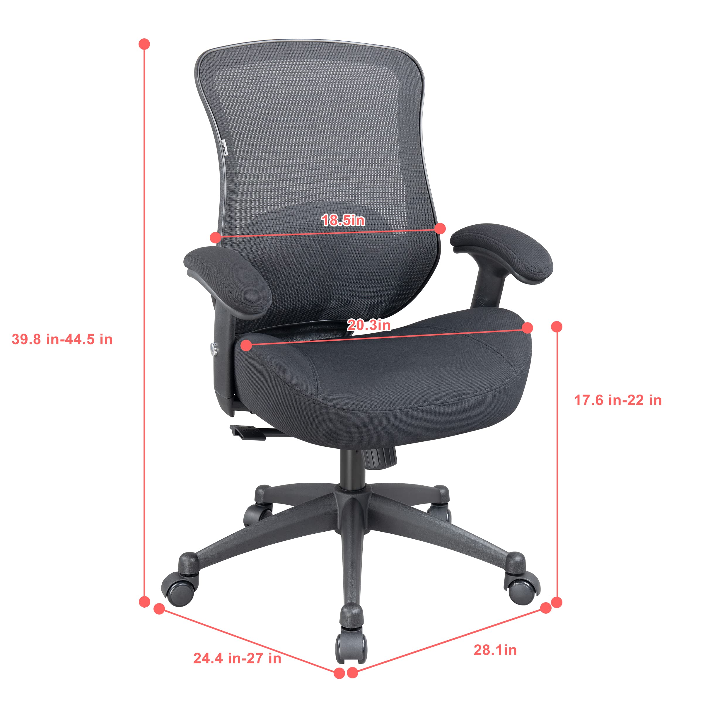 Ergonomic Office Chair with Adjustable Height, Mesh Back & Lumbar Support - Black - Perfect for Home Office, Gaming & Computer Workstations